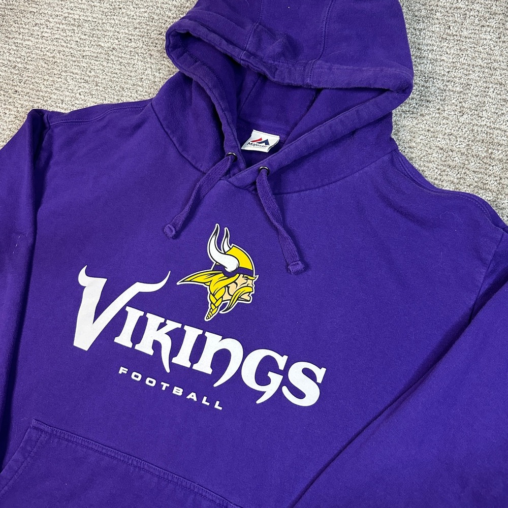 Majestic Minnesota Vikings Hoodie Mens Purple NFL Football Logo Sweatshirt 2XL - Picture 2 of 8